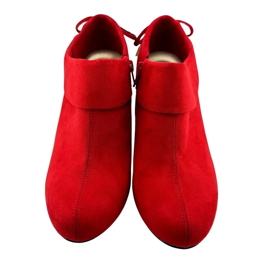 Coach and Four Modern Red Faux Suede Bow Detail Size 8 Ladies Ankle Boot Shoes
